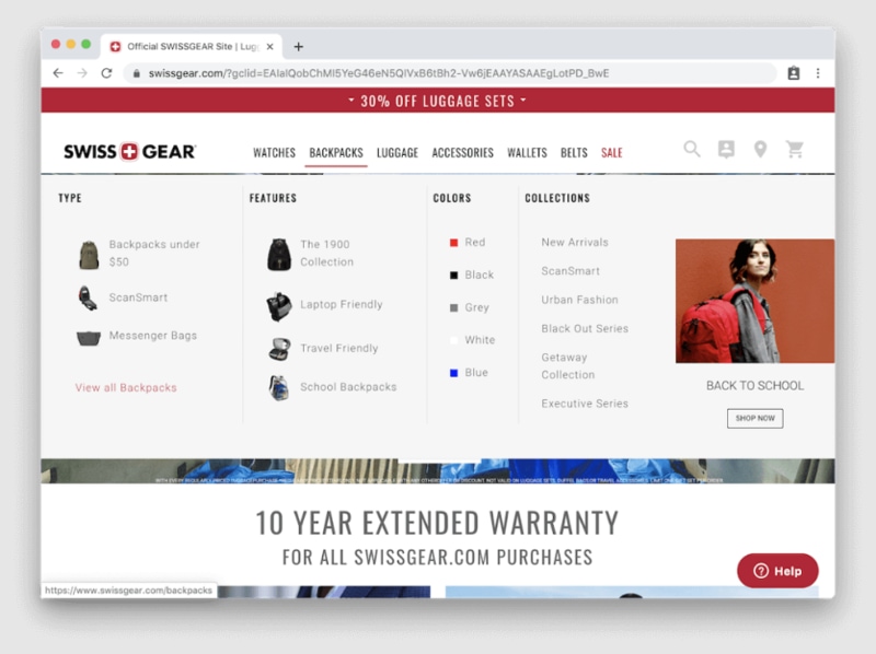 Web menu bar